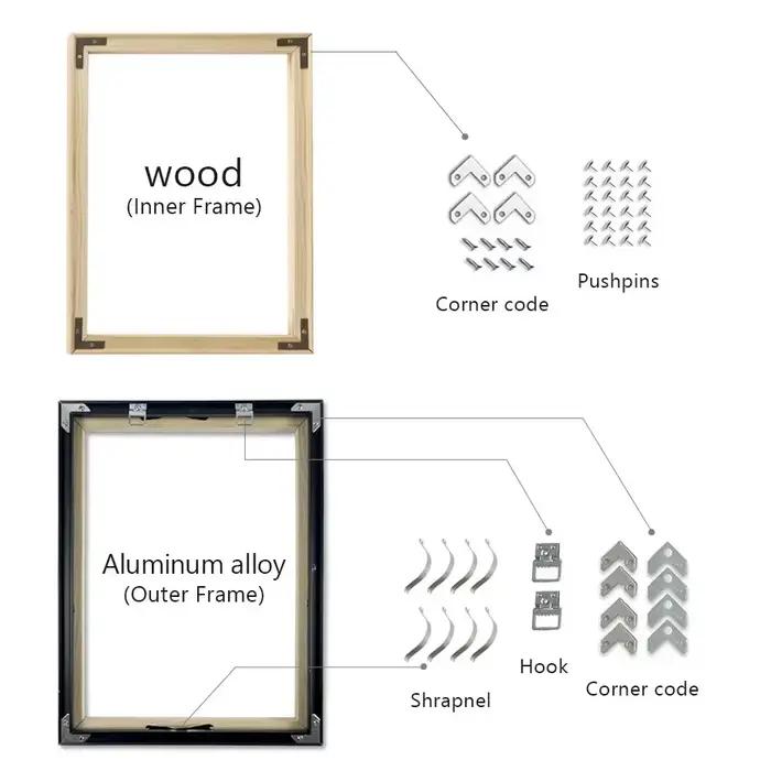 Cadres en aluminium en métal personnalisés pour la décoration intérieure, noir et doré, toile, peinture à l'huile, peinture au diamant, œuvre d'art, affiches d'art mural, bricolage