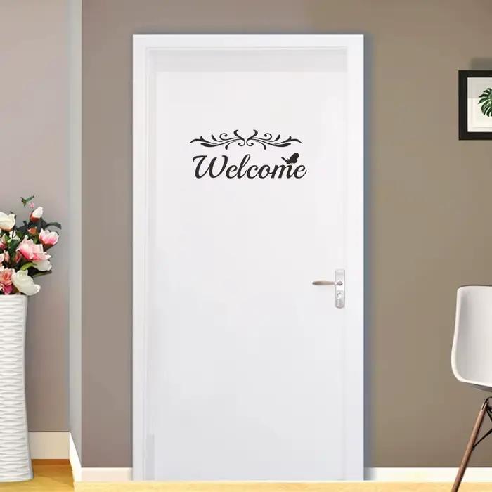 Autocollant de porte de bienvenue alphabet anglais, stickers muraux, papier peint, fleur, vigne, salon, décoration de la maison