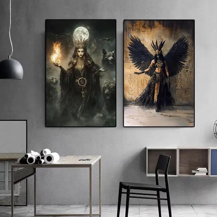 Belle déesse à cornes imprimée d'art Lilith