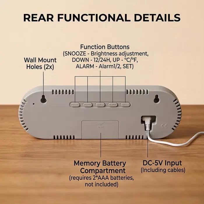 Grande horloge murale numérique avec affichage de la température, de la date et du jour de la semaine, horloge de table électronique à LED, luminosité réglable, format 12/24H
