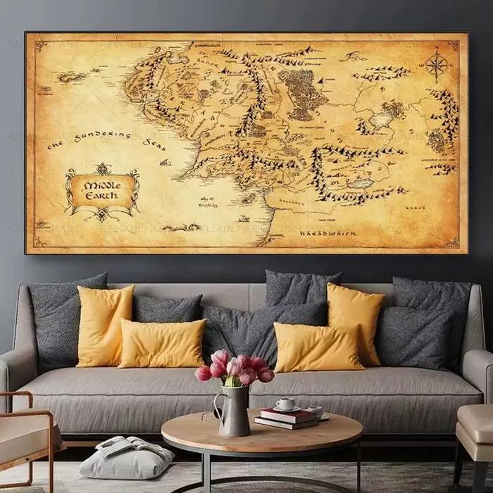 Peinture sur toile vintage de la Terre du Milieu