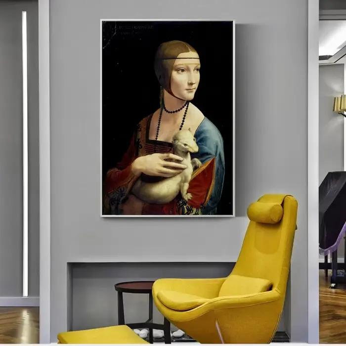 La dame avec une Ermine toile Art peintures reproductions sur le mur par Leonardo Da Vinci célèbre