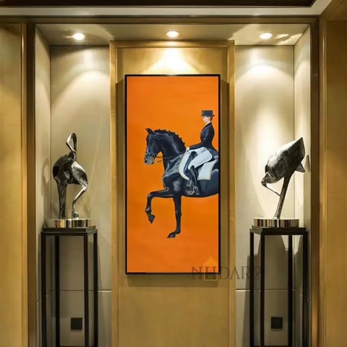 Affiche en toile HD de course de chevaux orange