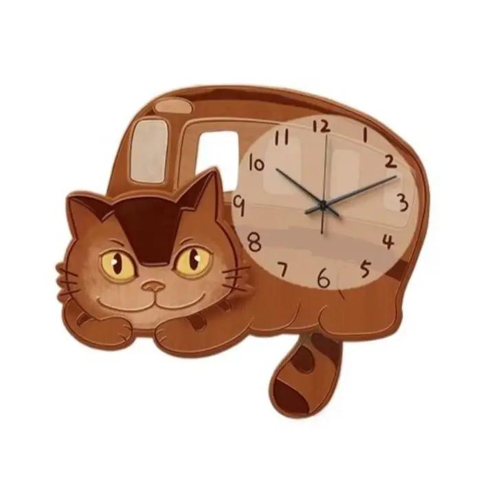 Horloges murales de dessin animé, pendule de salon, mécanisme silencieux, horloge intérieure moderne en forme de chat, décoration intérieure de la maison