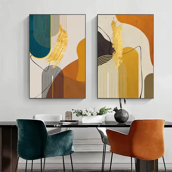 Toile de peinture de ligne abstraite de luxe dorée