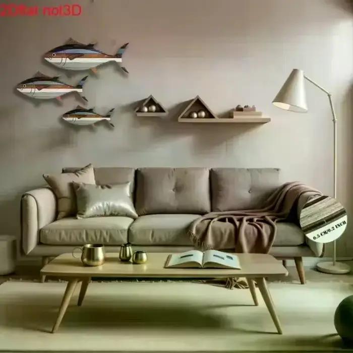 Décoration murale de thon en bois 3 pièces