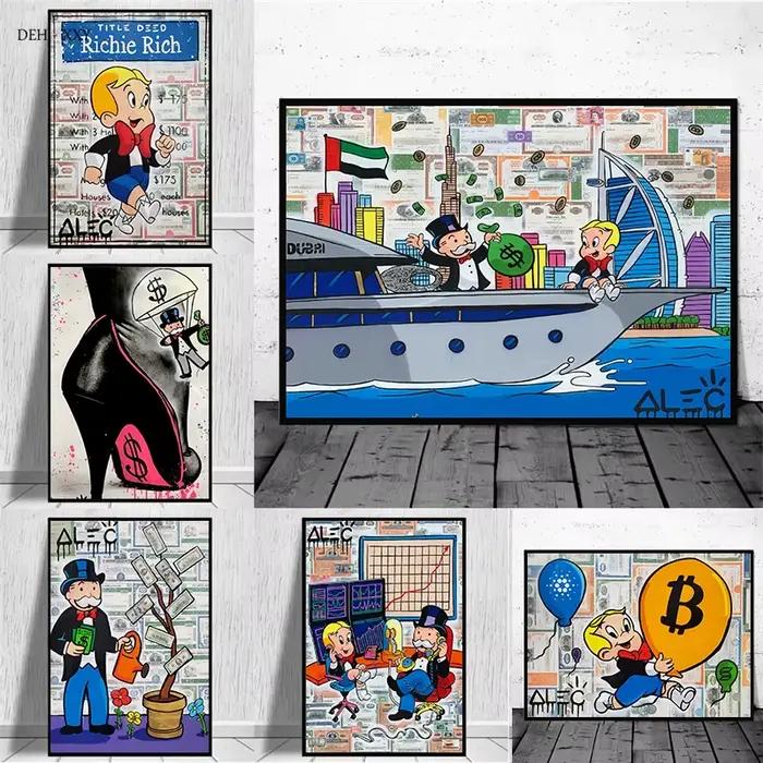 Alec monopole et Richie toile peinture Rich Man Dollars affiches Graffiti rue mur Art photo pour la maison chambre décor sans cadre