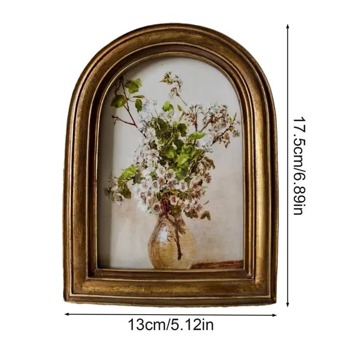 Cadre photo vintage doré, rond, ovale, arqué, rétro, pour accrocher au mur, à poser sur table, décoration intérieure