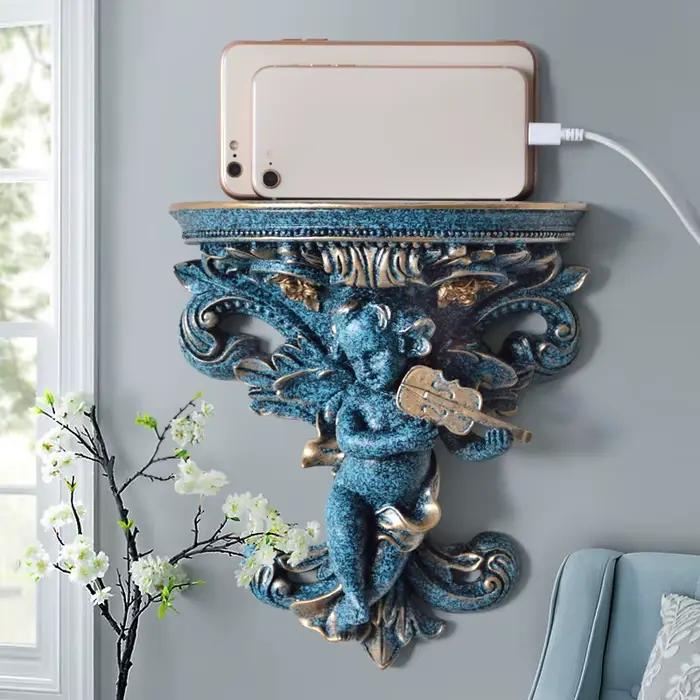 Étagères murales créatives en résine pour la décoration de la maison, support de rangement pour la maison, étagère vintage, bleu et blanc, décor à la maison