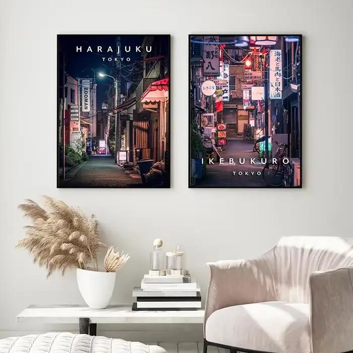 TakJapan-Affiche de Paysage, Architecture de Nuit de Rue, Impression sur Toile, Décoration Murale de Salon, Peintures Suspendues
