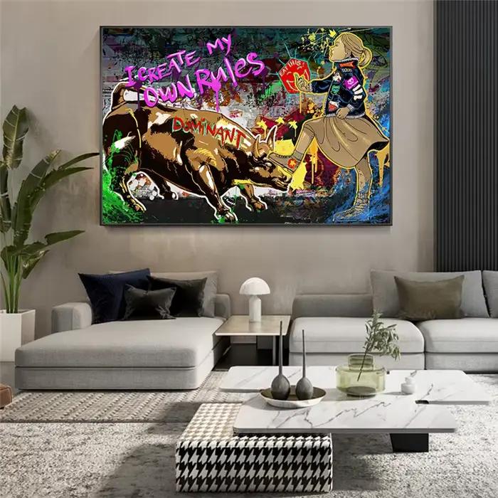 Peinture sur toile de fille d'art de graffiti de rue