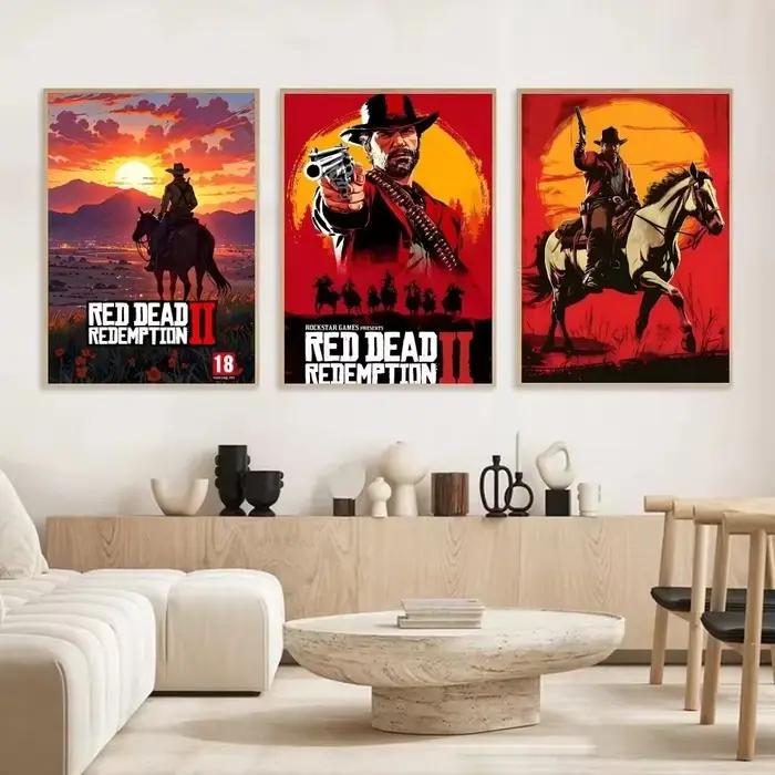 Affiche de jeu r-rouge Dead Redemption 2 RDR2, toile d'art HD, peinture, décoration de maison, salon, bar