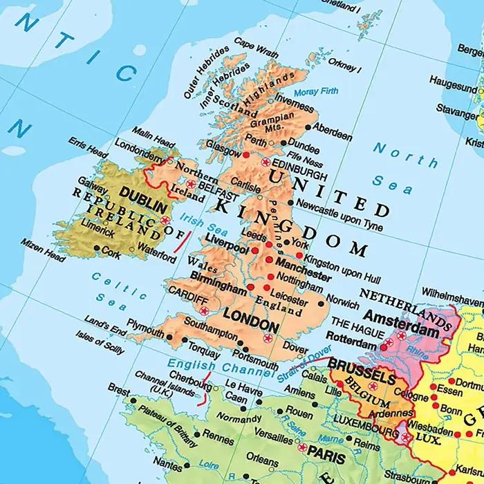 Affiche murale Non tissée décorative de carte européenne en anglais avec peinture artistique détaillée