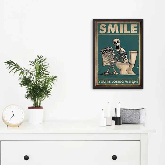 Peinture sur toile l'homme squelette est accroupi dans la toilette