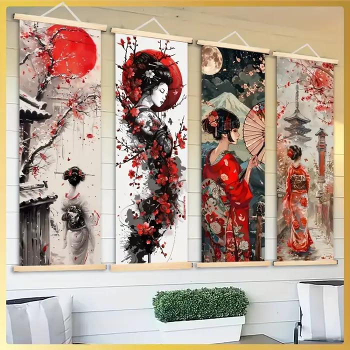 Affiche murale japonaise en bois