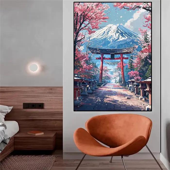 Affiche de Village de fleurs de cerisier japonais