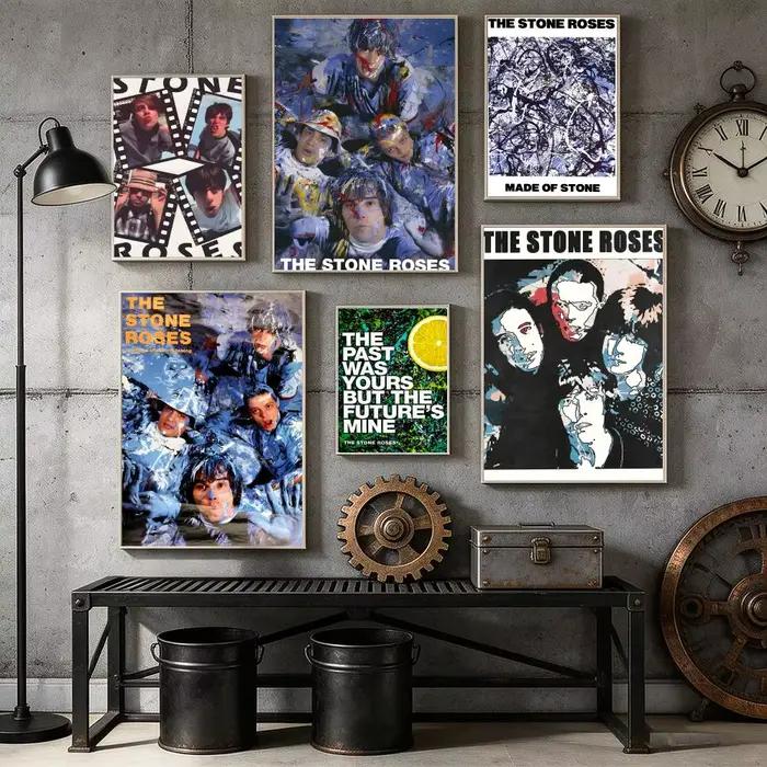 Affiche sur toile avec peinture et calligraphie de la groupe The S-Stone Roses
