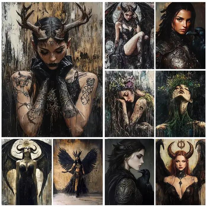 Belle déesse à cornes imprimée d'art Lilith