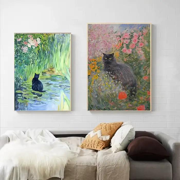 Affiches de jardin de Monet avec chat noir