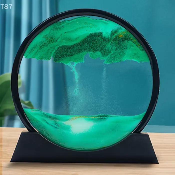 Bureau décor à la maison 3D extrait sablier sables mobiles sable Art photo verre rond mer profonde paysage