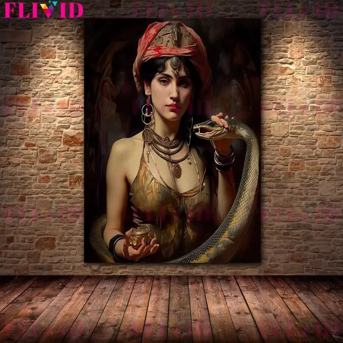 Toile d'art mural Vintage la belle fille indienne et le serpent