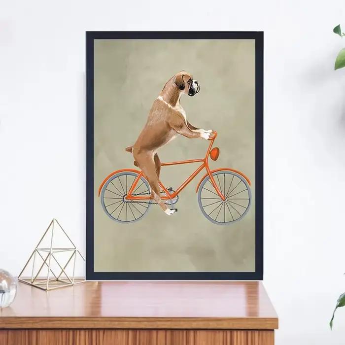Affiches et impressions de chiens sur vélo, animaux drôles et mignons, peinture sur toile, art mural rétro nordique, décoration de la chambre et de la maison
