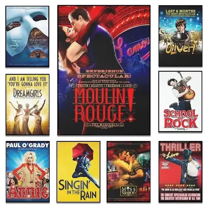 Couverture musicale Vintage Moulin Rouge, affiche de Collection musicale classique, peinture sur toile, tableau d'art imprimé mural pour décoration de chambre et de maison