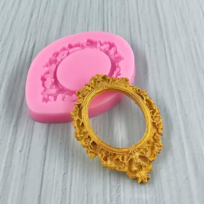 1 pièce, cadre de miroir rétro européen, cadre photo, bordure fleurie, moule en silicone, moule à gâteau au chocolat et au sucre