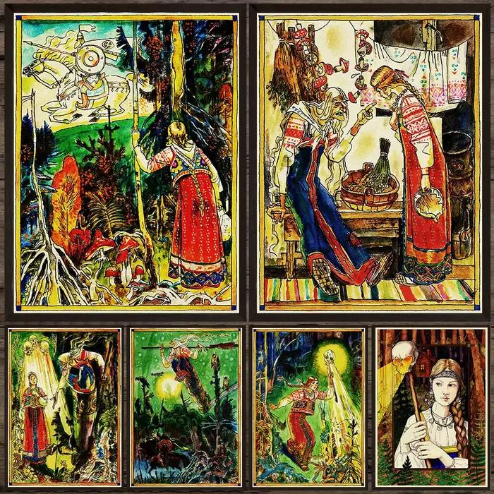 Toile d'art mural de Vasilisa et Baba Yaga