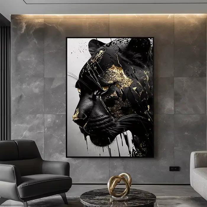 Affiches et imprimés d'art mural abstrait panthère noire et dorée