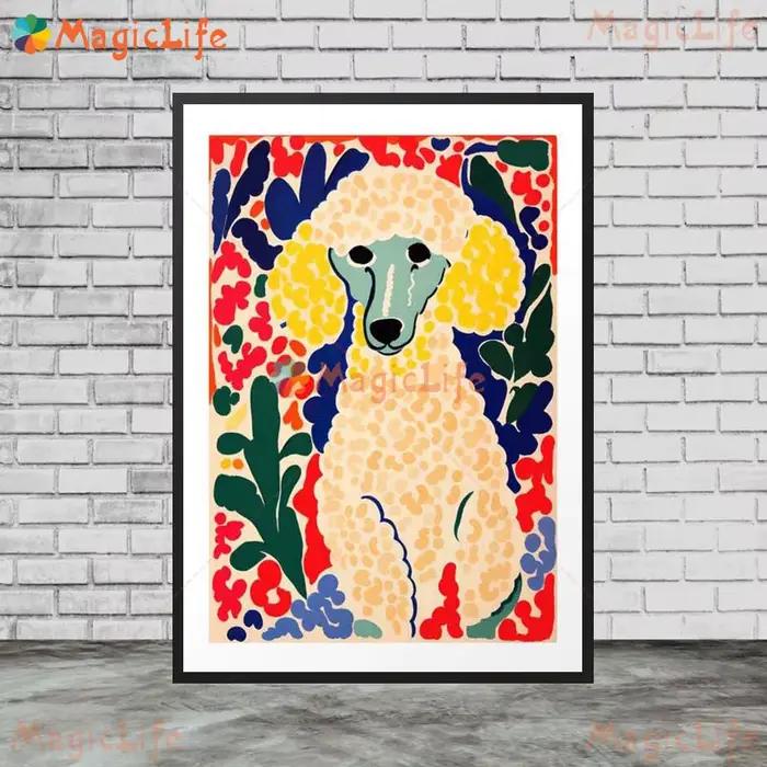 Affiches imprimées de fleurs de chien caniche de dessin animé