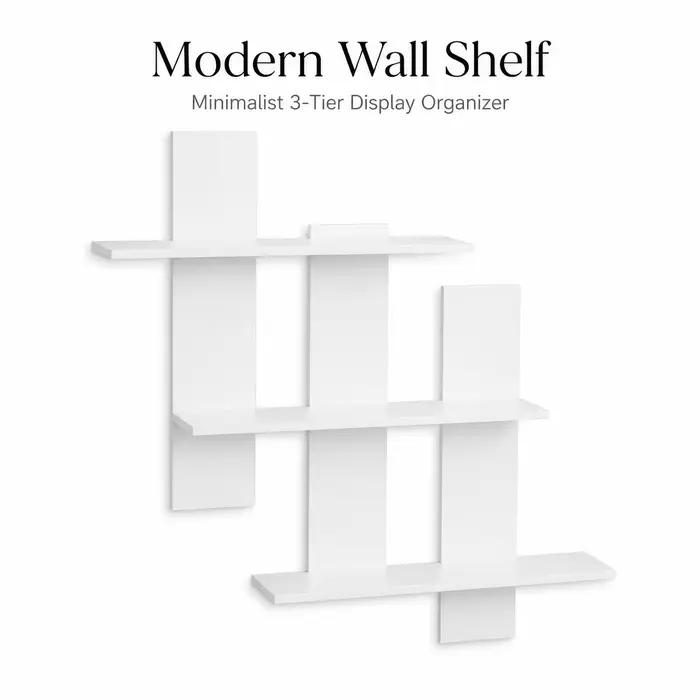 Étagère murale flottante abstraite moderne, étagère de présentation asymétrique blanche à trois niveaux, étagère décorative murale