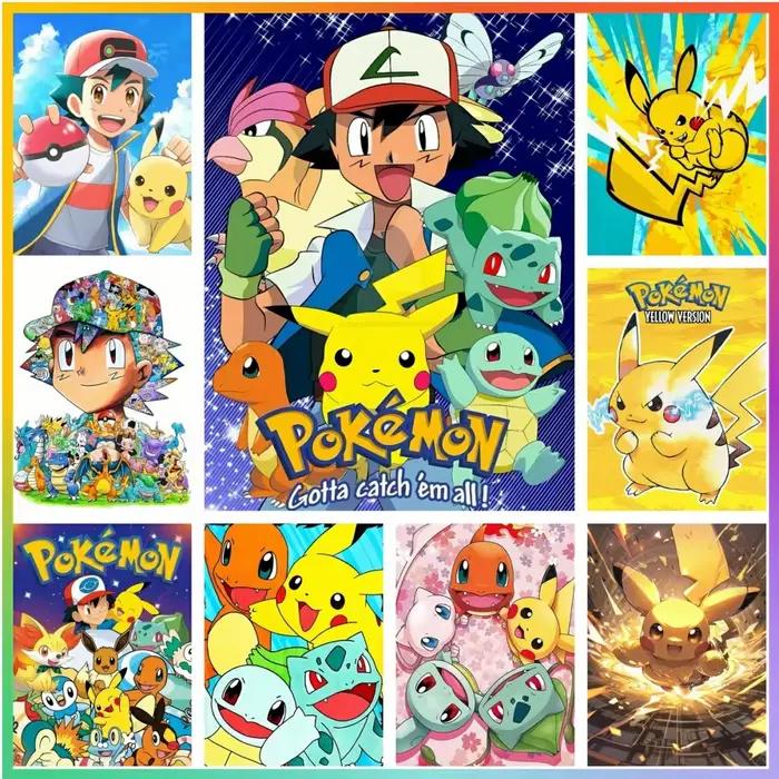 Peinture à l'huile colorée Pokemon Pikachu par numéros - Art mural sur toile de dessin animé peint à la main pour la