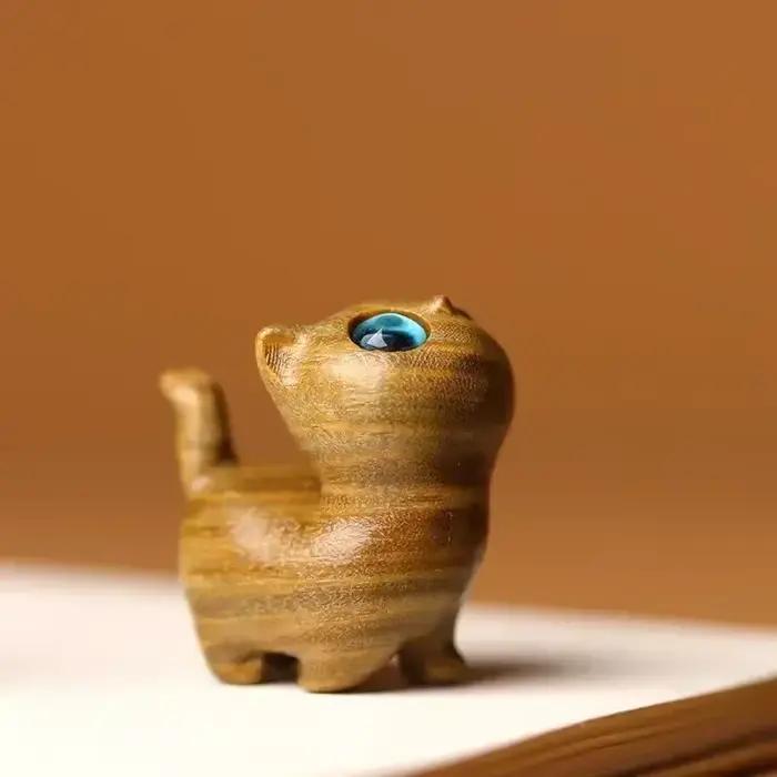 Charmante Figurine de chaton en bois