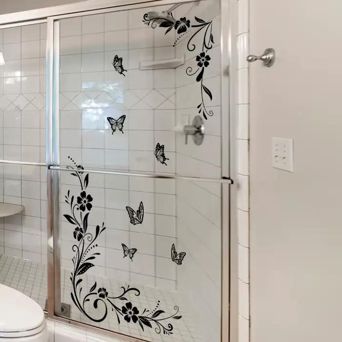 Autocollant mural papillon Floral noir auto-adhésif pour arrière-plan de chambre à coucher