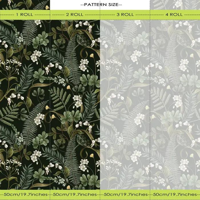 Papier peint botanique de fougère, papier peint botanique foncé pour la décoration intérieure, papier peint vintage à décoller et à coller, auto-adhésif ou traditionnel