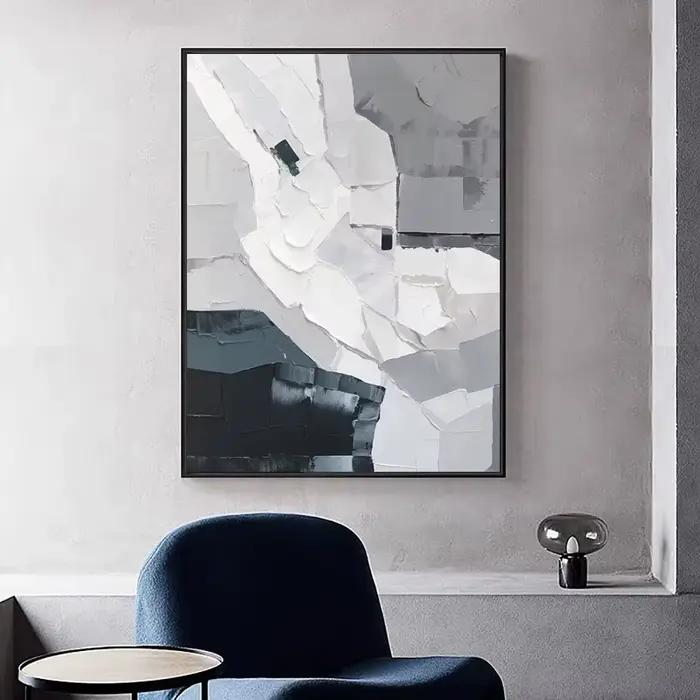 Peinture murale minimaliste gris et blanc peinte à la main