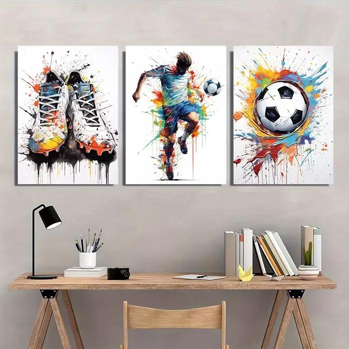 Affiche de Football Graffiti, bottes de Football, cadeaux pour hommes et garçons, peinture sur toile, affiche imprimée, Art mural pour la maison et le salon, 3 pièces