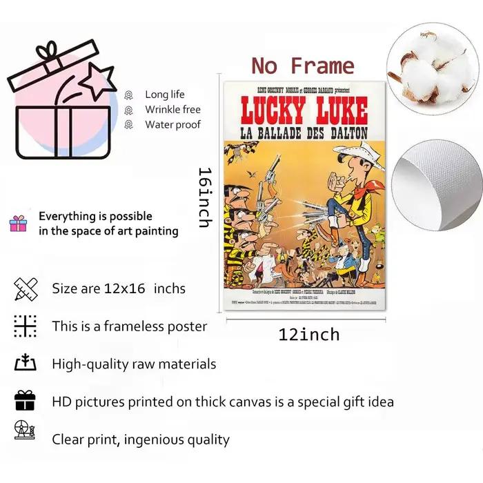 LUCKY LUKE CARTOON Peinture Calligraphie sur Toile HD Décoration Murale pour Maison Bureau Dortoir Salon Chambre Cadeau