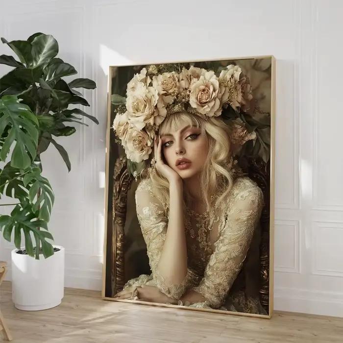 Affiche de femme victorienne avec couronne de fleurs
