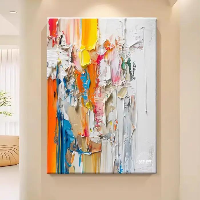 Toile de lin sans cadre faite à la main, Texture de couteau abstraite, peinture à l'huile abstraite, décor mural, Art acrylique, offre spéciale