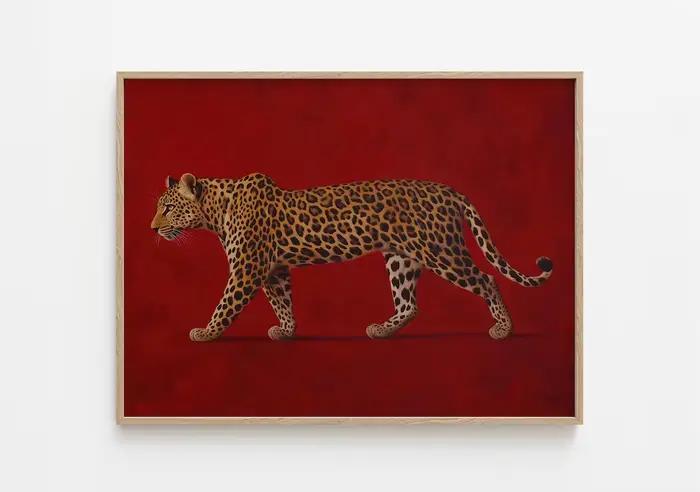 Peinture à l'huile Léopard Rouge - Affiche encadrée