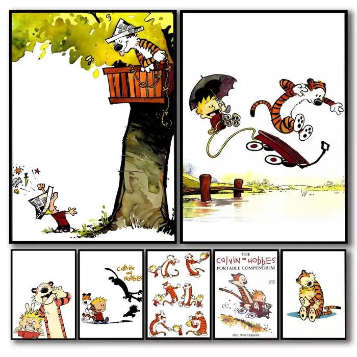 C-Calvin and H-Hobbes – affiche sur toile avec peinture et calligraphie
