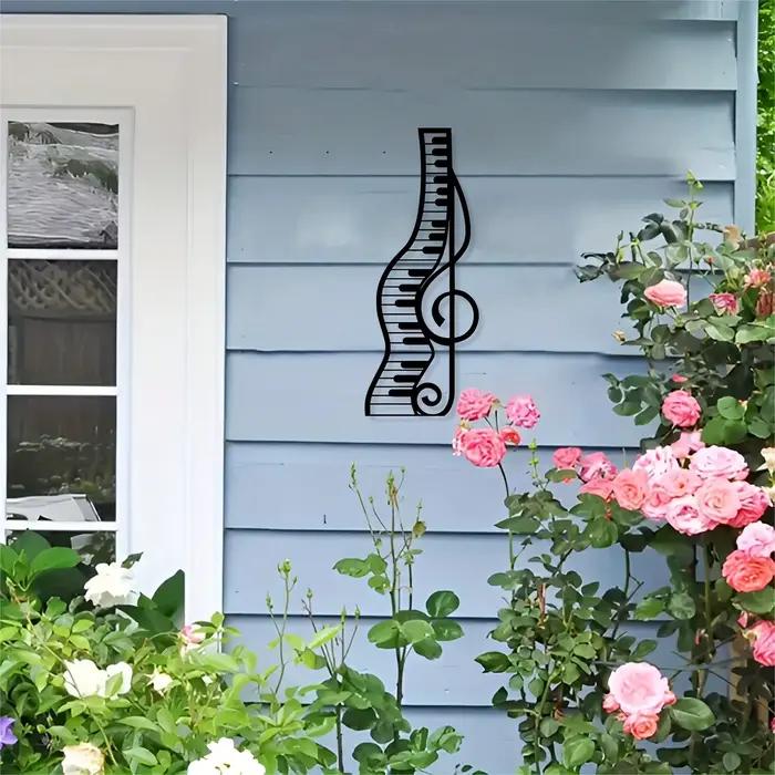 Art mural en métal sur le thème musical – Sculpture de piano élégante pour la décoration de la maison