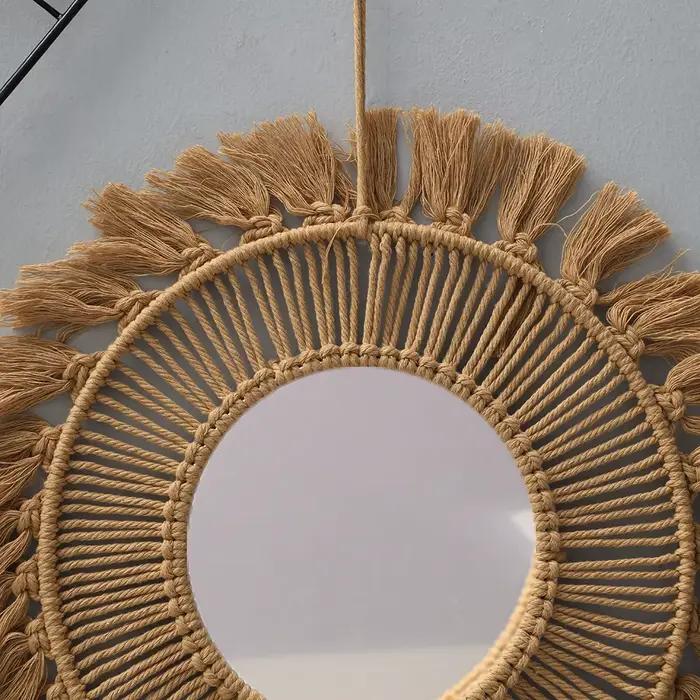 Miroir Mural Créatif en Macramé Tissé à la Main