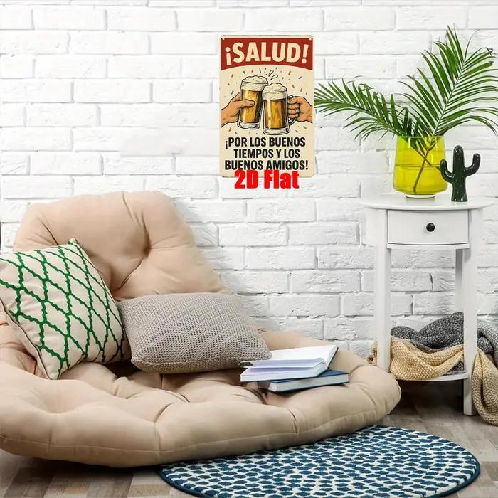 Panneau en étain HD ¡Salud! Affiche Métallique Rétro « Por Los Buenos Tiempos » – Décoration Murale Classique « Cheers