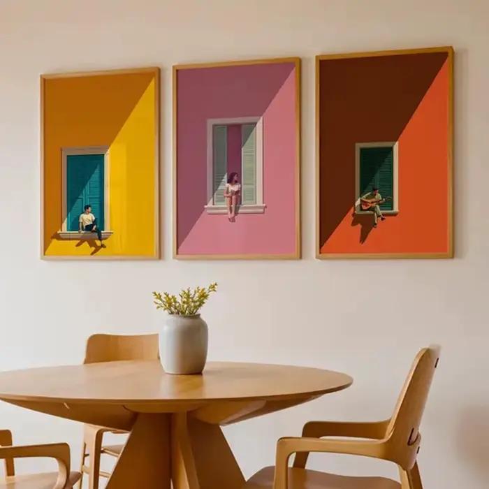 Peinture sur toile moderne style minimaliste, motif fenêtre colorée, abstrait géométrique, affiche décorative artistique