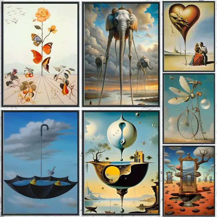 Salvador Dali surréalisme peinture abstraite calligraphie HD toile affiche sans plis étanche tout l'espace décor mural