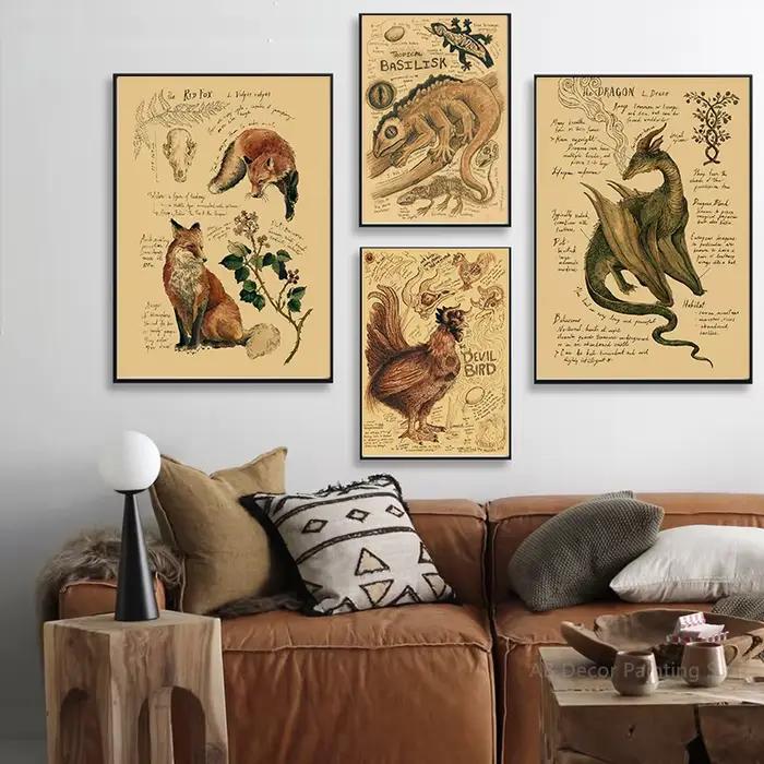 Affiches rétro Dragon//renard/chien/loup/oiseau/ours
