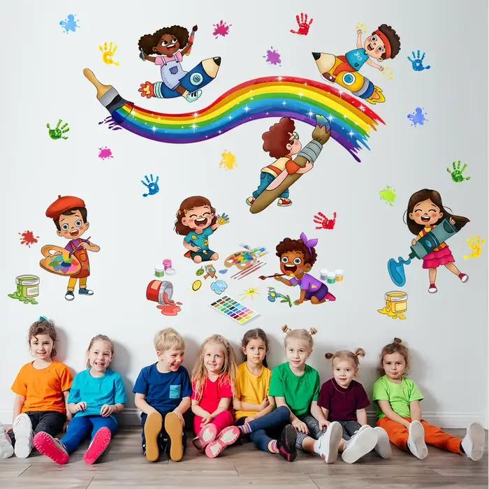 Autocollants muraux imprimés de palmiers Graffiti joyeux enfance